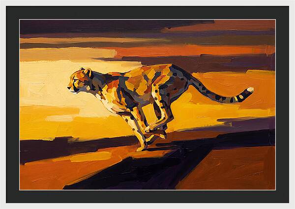 Cheetah Sprinting Across Golden Landscape