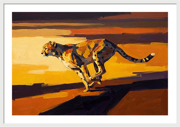 Cheetah Sprinting Across Golden Landscape