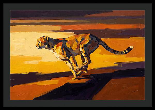Cheetah Sprinting Across Golden Landscape