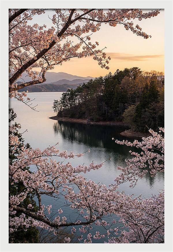 Cherry Blossoms Over Tranquil Waters