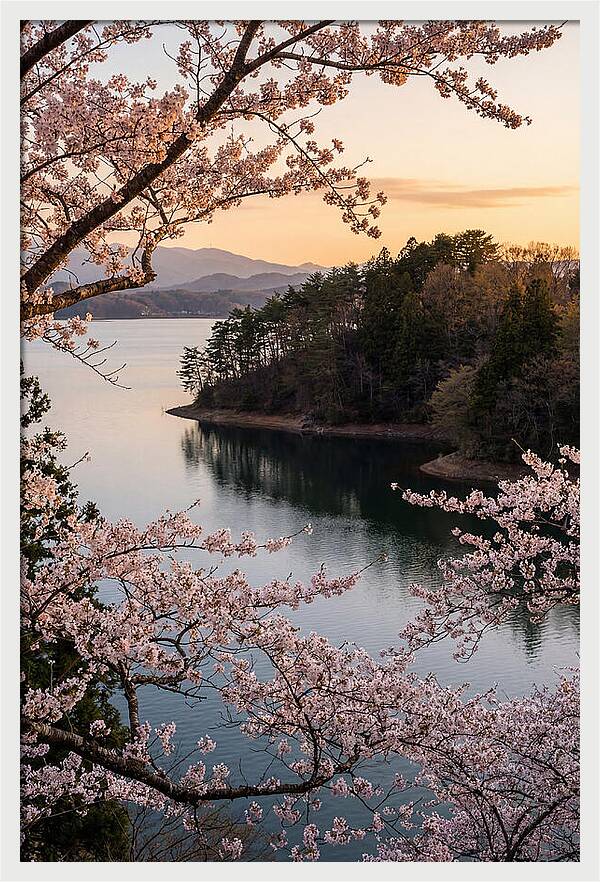 Cherry Blossoms Over Tranquil Waters