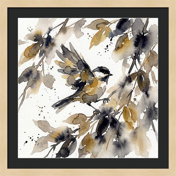 Chickadee Among Autumn Leaves
