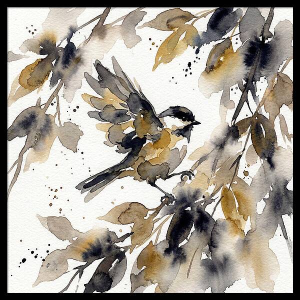 Chickadee Among Autumn Leaves