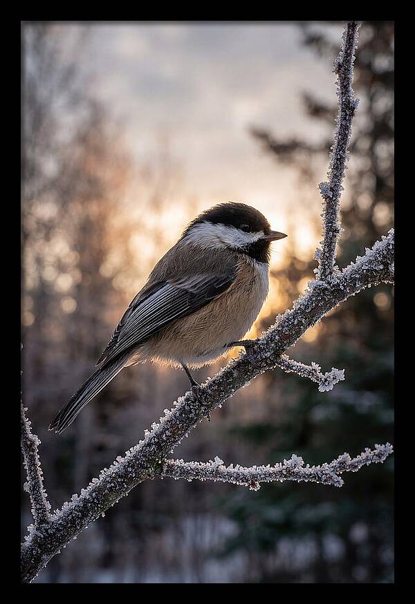 Chickadee On Frosted Branch