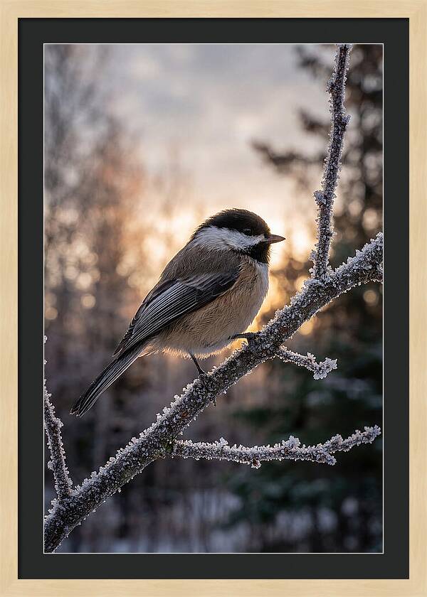 Chickadee On Frosted Branch