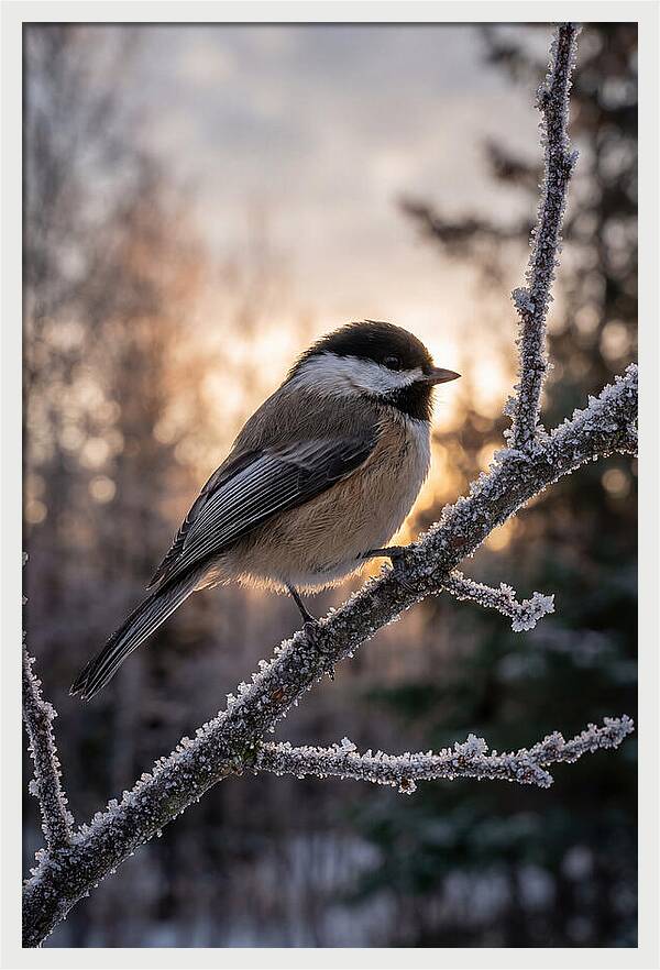 Chickadee On Frosted Branch