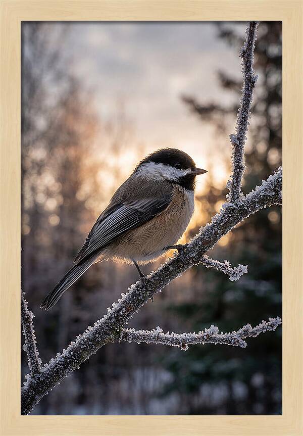 Chickadee On Frosted Branch