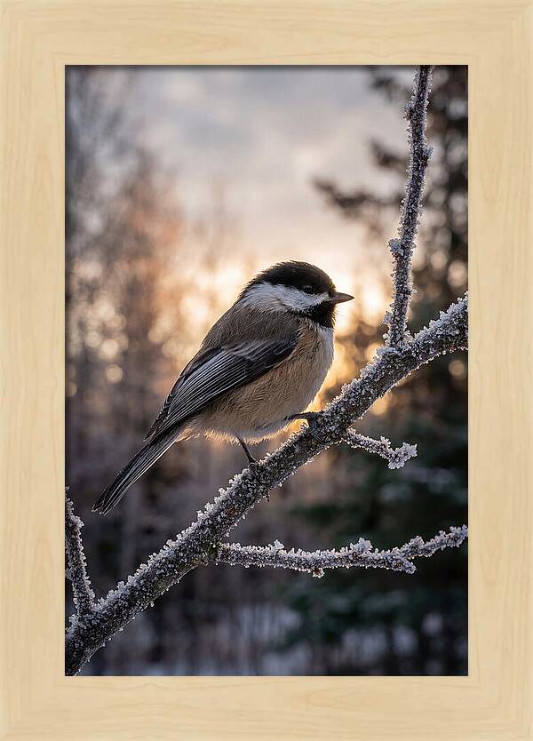 Chickadee On Frosted Branch