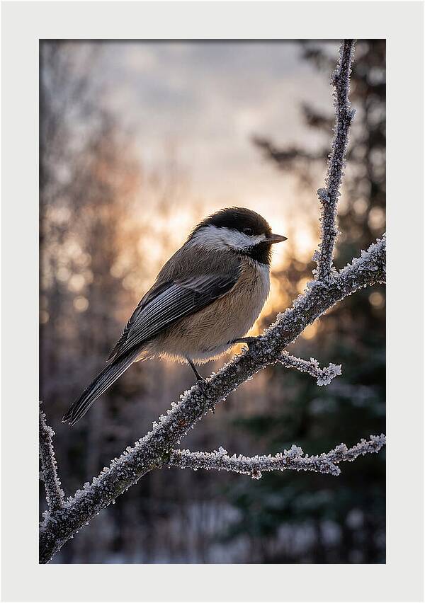 Chickadee On Frosted Branch