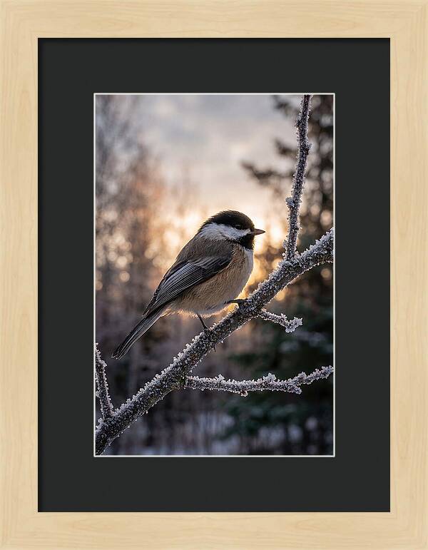 Chickadee On Frosted Branch
