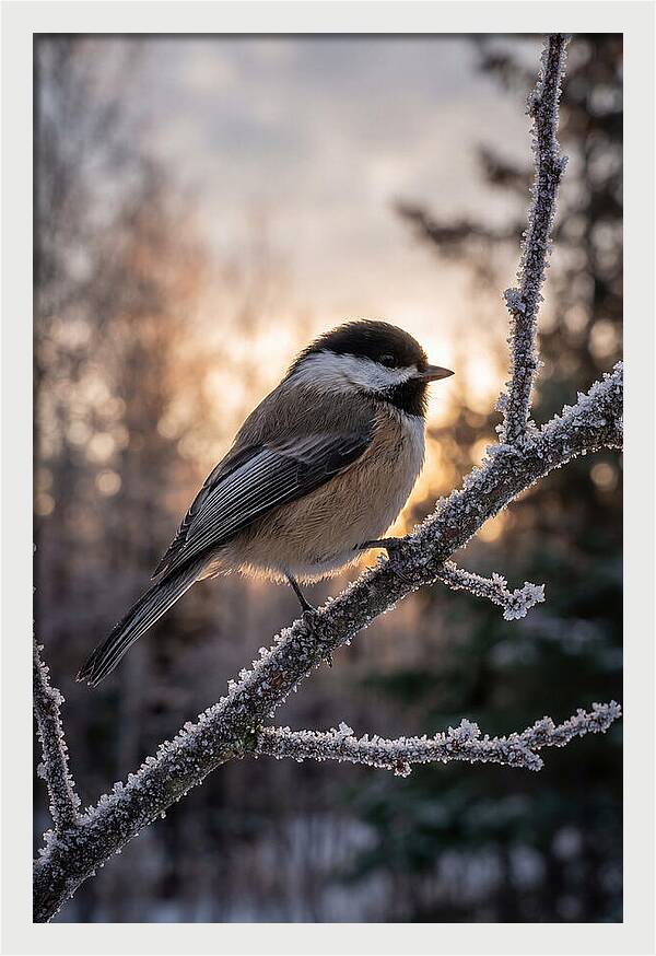 Chickadee On Frosted Branch