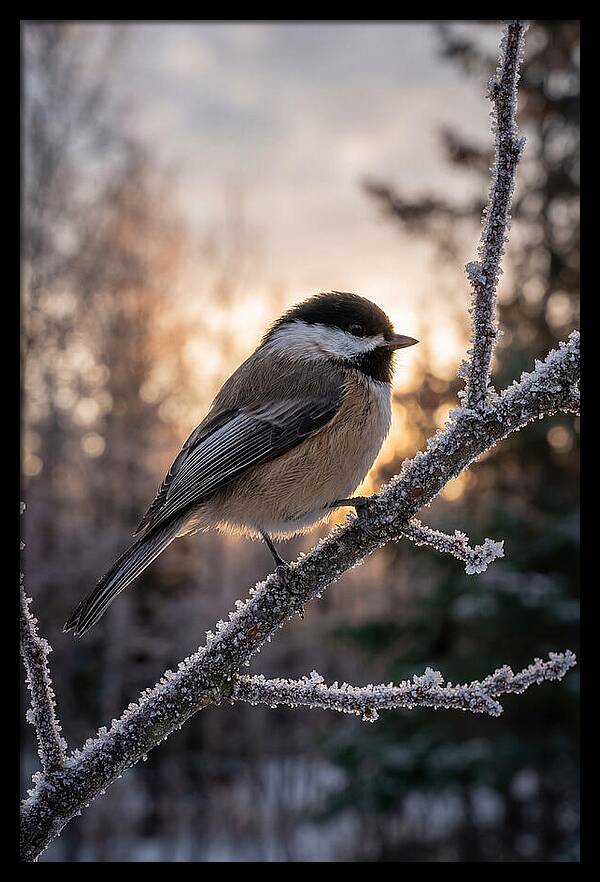 Chickadee On Frosted Branch