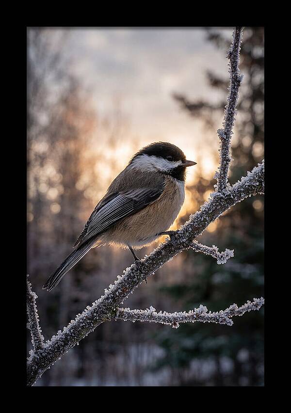 Chickadee On Frosted Branch