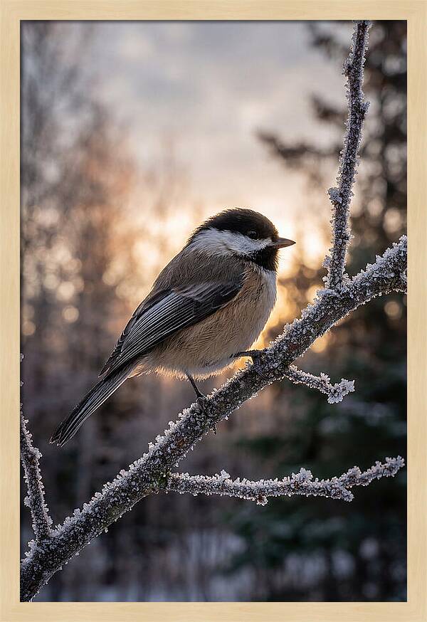 Chickadee On Frosted Branch