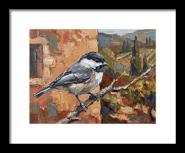 Chickadee Perched In Mediterranean Landscape