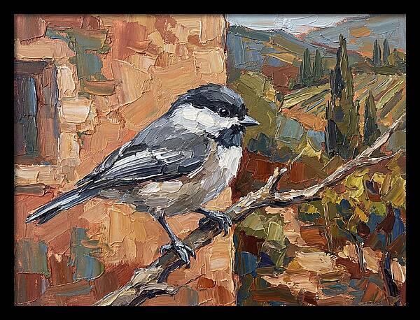 Chickadee Perched In Mediterranean Landscape