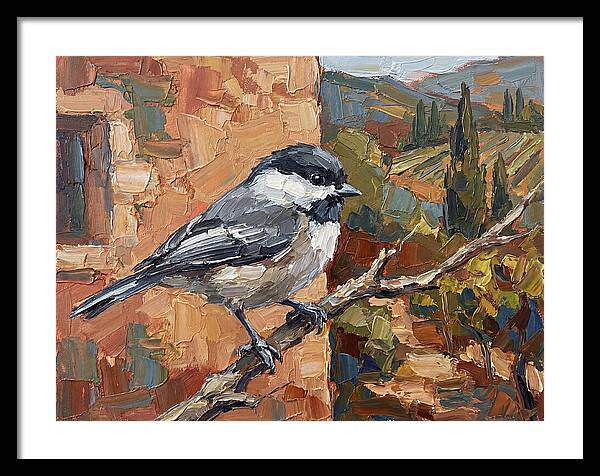 Chickadee Perched In Mediterranean Landscape