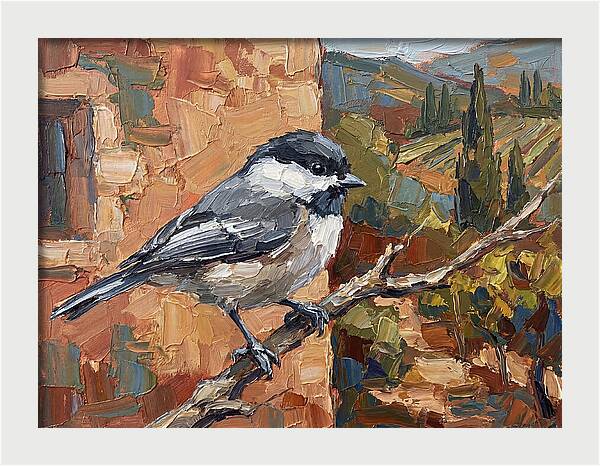 Chickadee Perched In Mediterranean Landscape