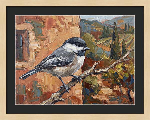 Chickadee Perched In Mediterranean Landscape