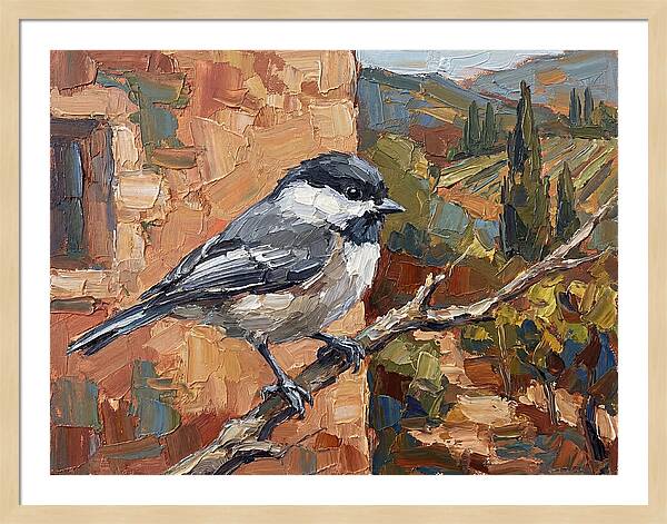 Chickadee Perched In Mediterranean Landscape