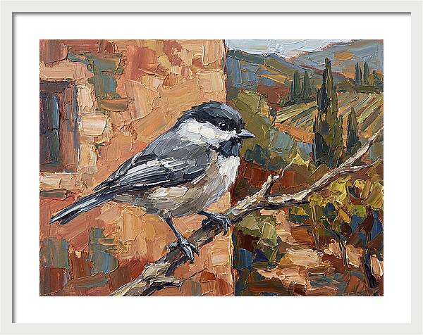 Chickadee Perched In Mediterranean Landscape