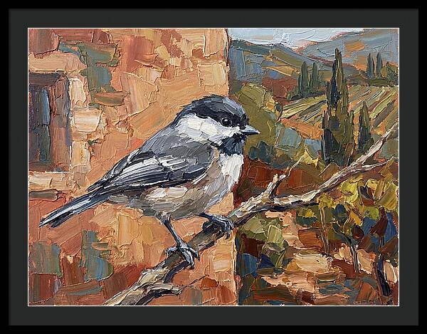 Chickadee Perched In Mediterranean Landscape
