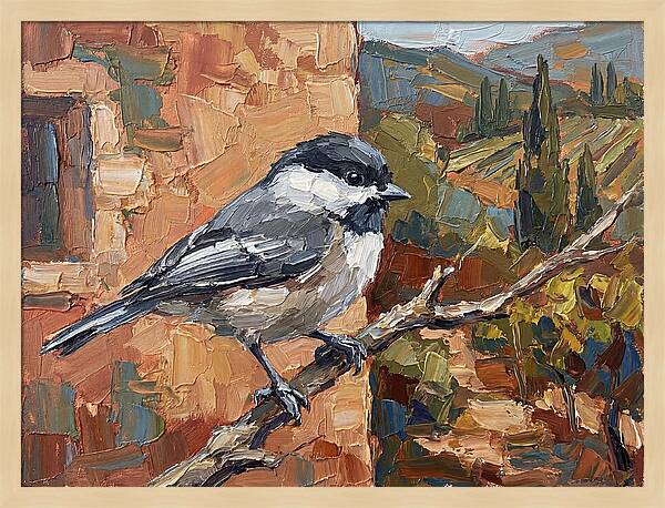 Chickadee Perched In Mediterranean Landscape