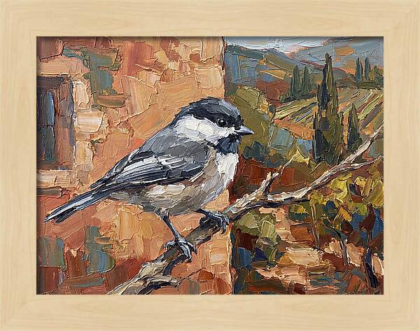 Chickadee Perched In Mediterranean Landscape