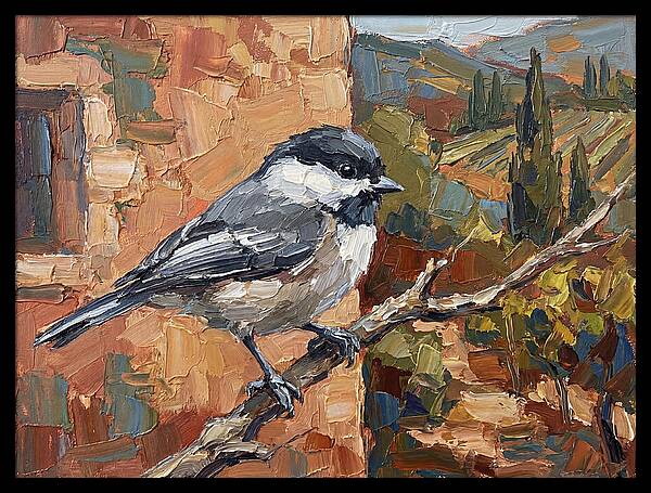 Chickadee Perched In Mediterranean Landscape