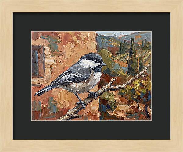 Chickadee Perched In Mediterranean Landscape