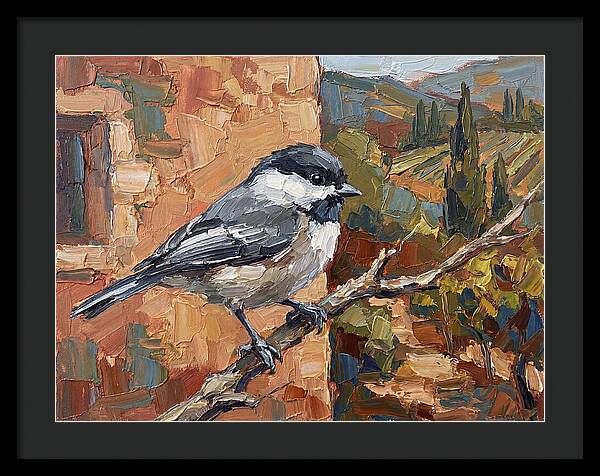 Chickadee Perched In Mediterranean Landscape