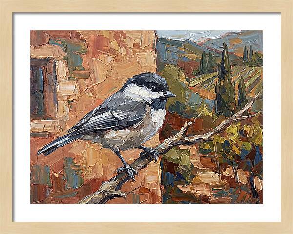 Chickadee Perched In Mediterranean Landscape