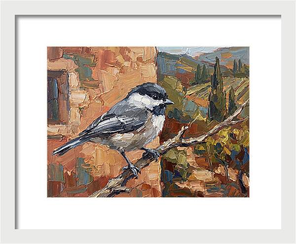 Chickadee Perched In Mediterranean Landscape
