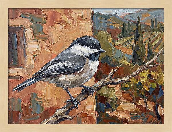 Chickadee Perched In Mediterranean Landscape
