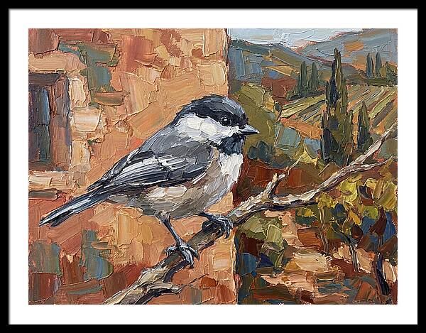 Chickadee Perched In Mediterranean Landscape