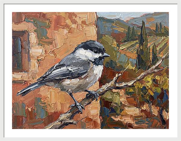 Chickadee Perched In Mediterranean Landscape