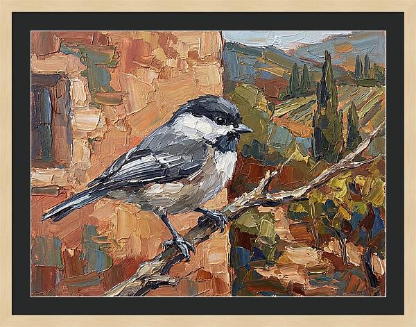 Chickadee Perched In Mediterranean Landscape