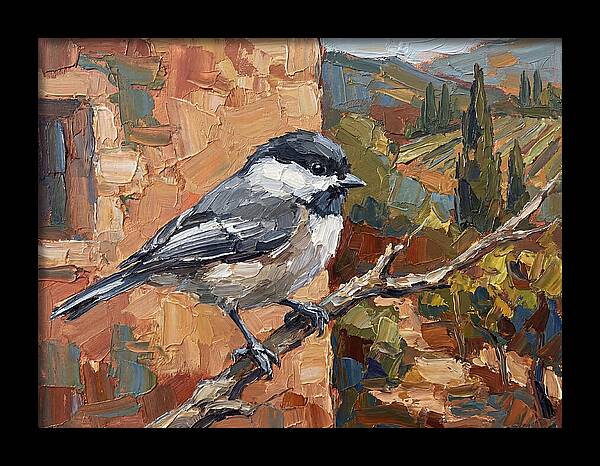 Chickadee Perched In Mediterranean Landscape