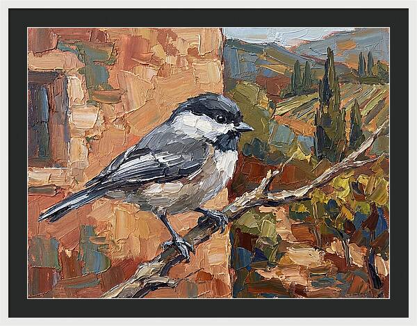 Chickadee Perched In Mediterranean Landscape