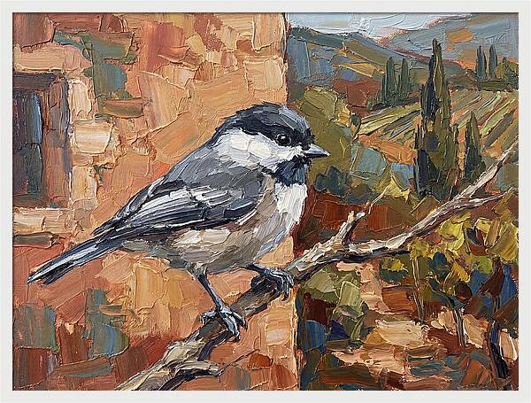 Chickadee Perched In Mediterranean Landscape