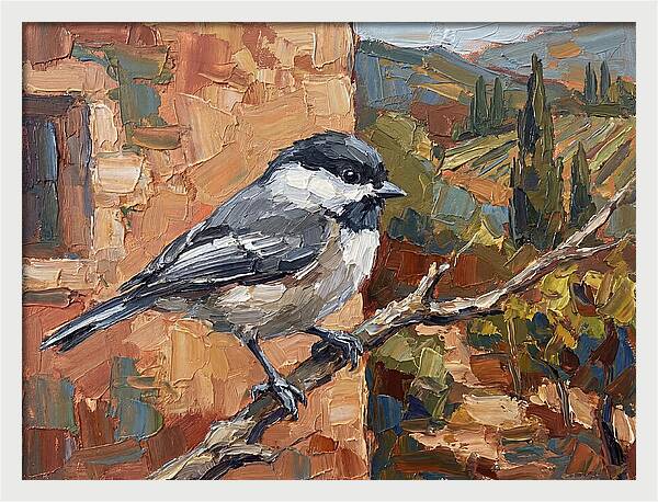 Chickadee Perched In Mediterranean Landscape