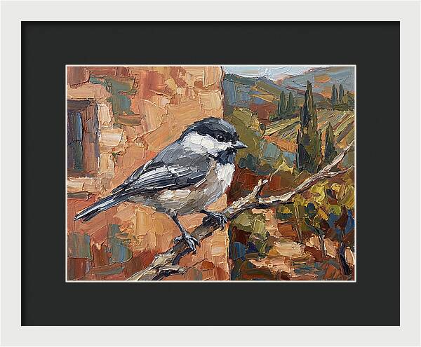 Chickadee Perched In Mediterranean Landscape
