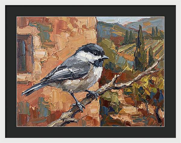 Chickadee Perched In Mediterranean Landscape