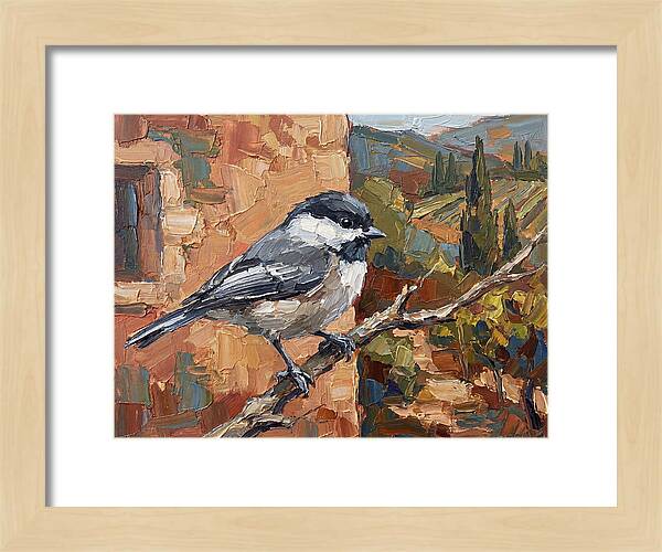Chickadee Perched In Mediterranean Landscape