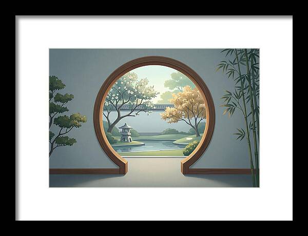 Chinese Moon Gate Framing Garden View