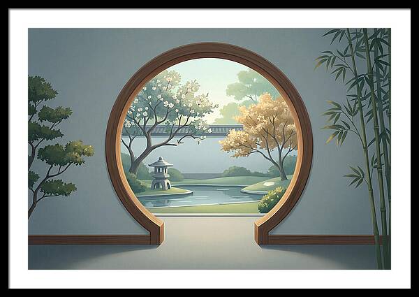 Chinese Moon Gate Framing Garden View