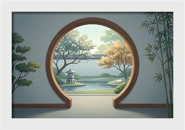 Chinese Moon Gate Framing Garden View