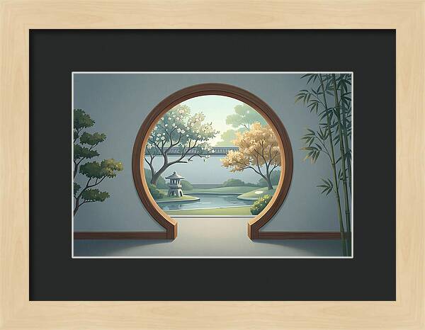 Chinese Moon Gate Framing Garden View