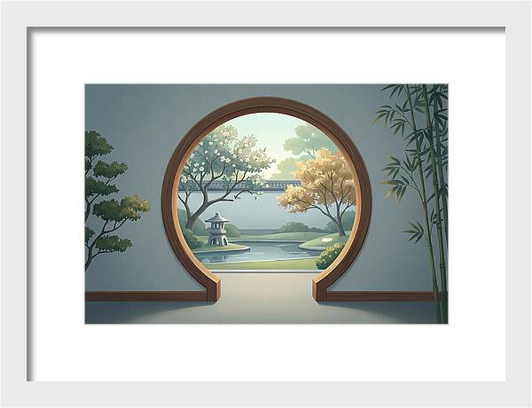 Chinese Moon Gate Framing Garden View