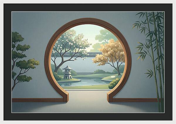 Chinese Moon Gate Framing Garden View